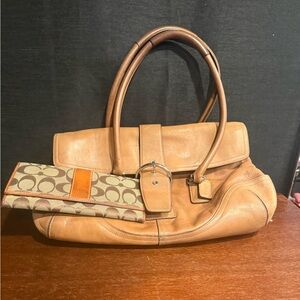 Coach Brown Leather Satchel and wallet with Silver Accents